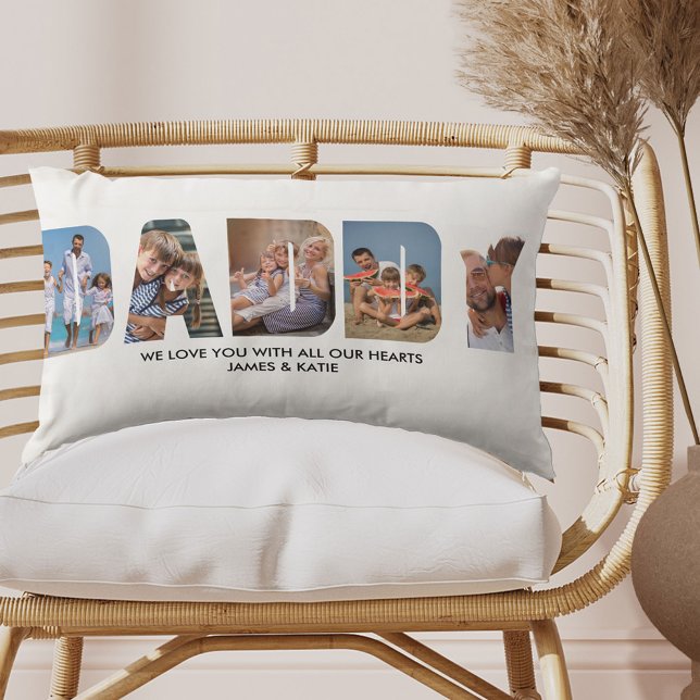 DADDY Photo Collage Picture Letter Cutout Lumbar Cushion (Creator Uploaded)