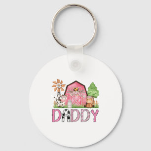 Daddy Pink Farm Animal Birthday Kids Matching Fami Key Ring
