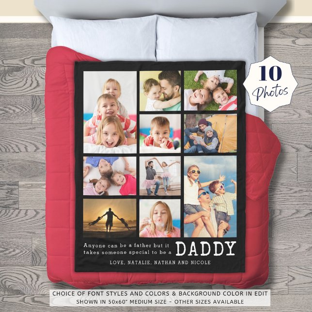 Daddy Quote 10 Photo Collage Personalised Fleece Blanket (Creator Uploaded)