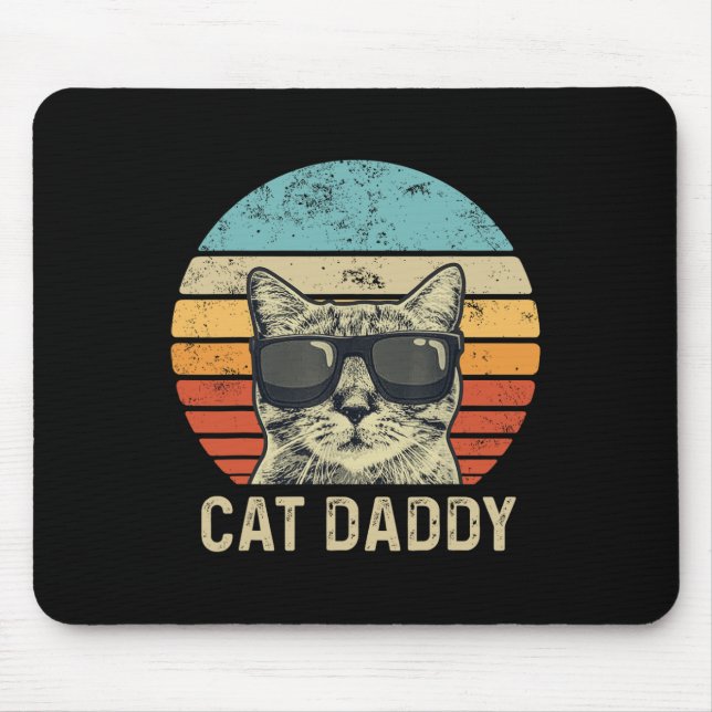Daddy Retro Cat Sungles Cool Cat Dad Gift Fathers  Mouse Pad (Front)