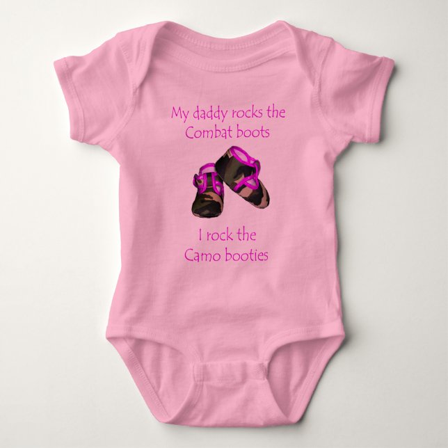 Daddy rocks combat boots baby  rocks camo booties bodysuit (Front)