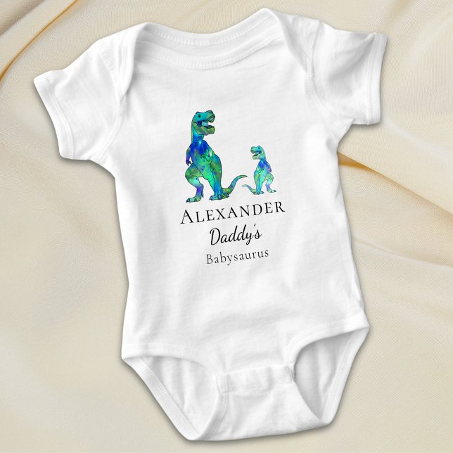 Daddy’s Babysaurus Dinosaur Personalised Name Baby Bodysuit (Daddy's babysaurus Cute dinosaur personalized baby one piece colorful T-Rex dino dad and baby Boy)
