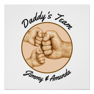 Daddy’s Team Fist Bump Father Kids Names Poster