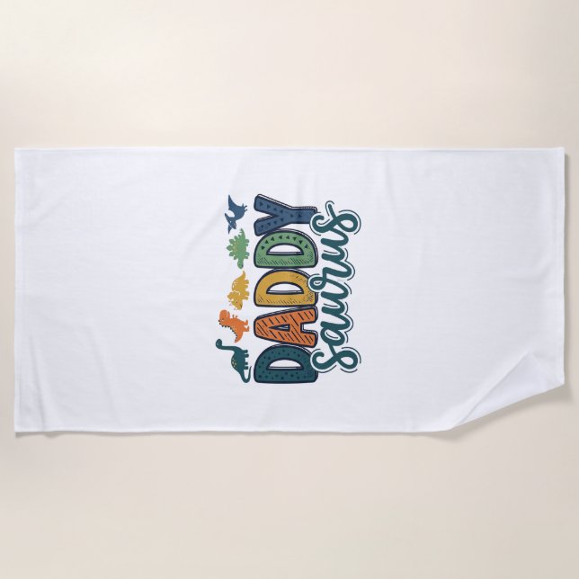 Daddy Saurus Cute Dinosaur Dad Vector Design_1 Beach Towel (Front)