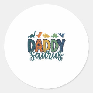 Daddy Saurus Cute Dinosaur Dad Vector Design_1 Classic Round Sticker