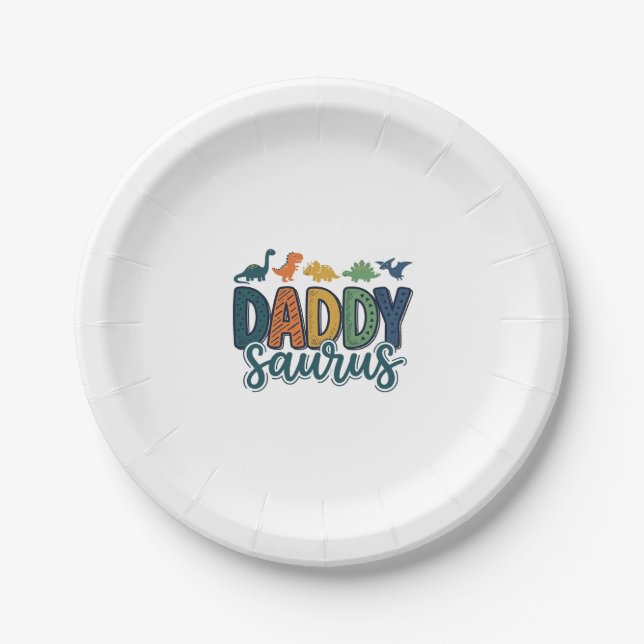 Daddy Saurus Cute Dinosaur Dad Vector Design_1 Paper Plate (Front)