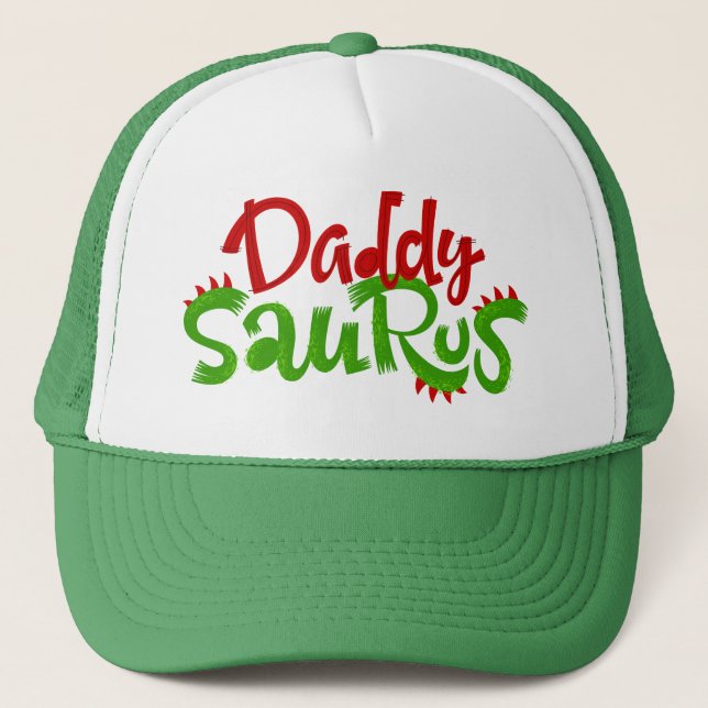 Daddy Saurus Dinosaur Lettering Trucker Hat (Front)