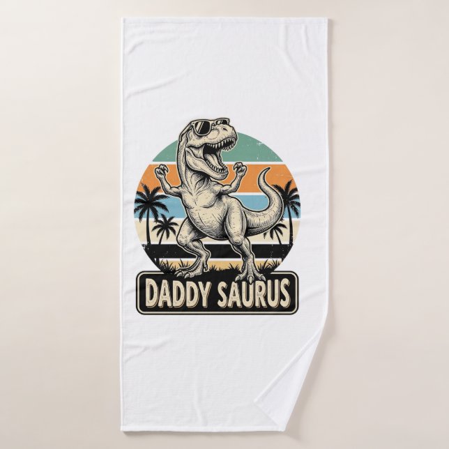 Daddy Saurus Retro Dinosaur Sunset Shirt Design_1 Bath Towel (Bath Towel)