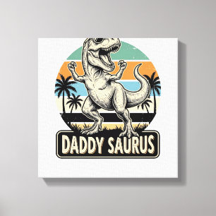 Daddy Saurus Retro Dinosaur Sunset Shirt Design_1 Canvas Print