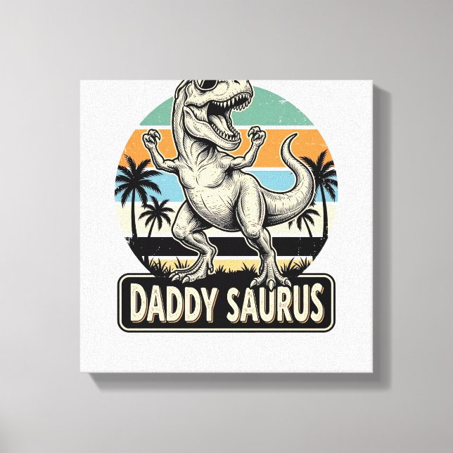 Daddy Saurus Retro Dinosaur Sunset Shirt Design_1 Canvas Print (Front)