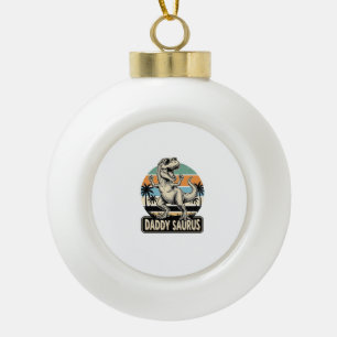 Daddy Saurus Retro Dinosaur Sunset Shirt Design_1 Ceramic Ball Christmas Ornament