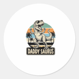 Daddy Saurus Retro Dinosaur Sunset Shirt Design_1 Classic Round Sticker
