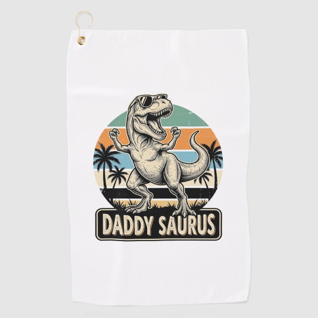 Daddy Saurus Retro Dinosaur Sunset Shirt Design_1 Golf Towel (Front)