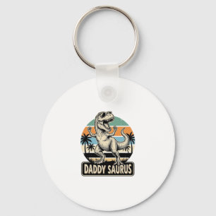 Daddy Saurus Retro Dinosaur Sunset Shirt Design_1 Key Ring