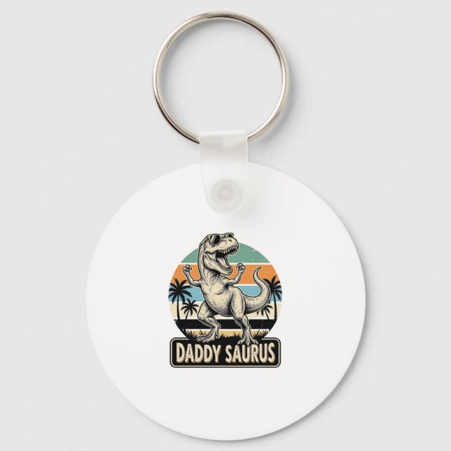 Daddy Saurus Retro Dinosaur Sunset Shirt Design_1 Key Ring (Front)