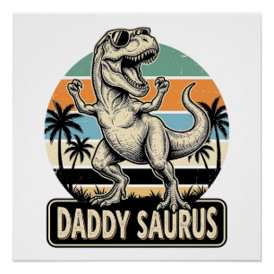 Daddy Saurus Retro Dinosaur Sunset Shirt Design_1 Poster