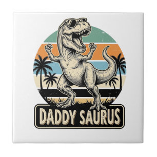 Daddy Saurus Retro Dinosaur Sunset Shirt Design_1 Tile