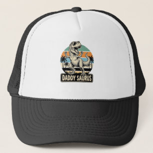Daddy Saurus Retro Dinosaur Sunset Shirt Design_1 Trucker Hat