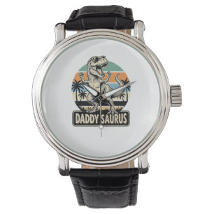 Daddy Saurus Retro Dinosaur Sunset Shirt Design_1 Watch