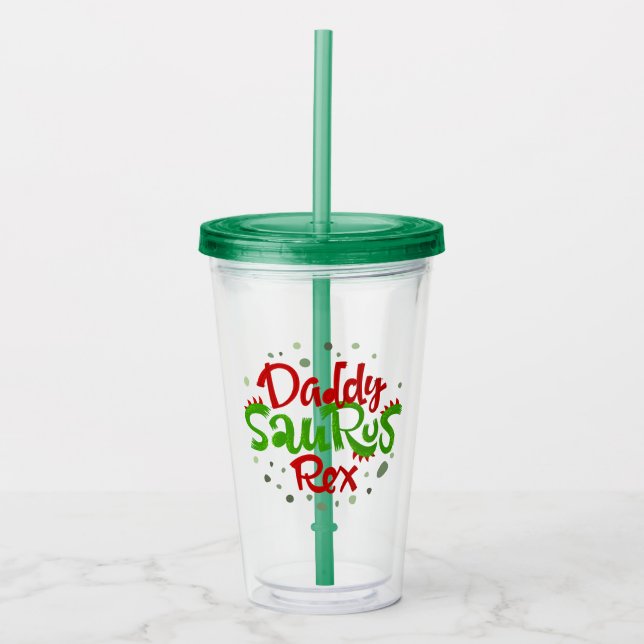 Daddy Saurus Rex Illustration Acrylic Tumbler (Front)