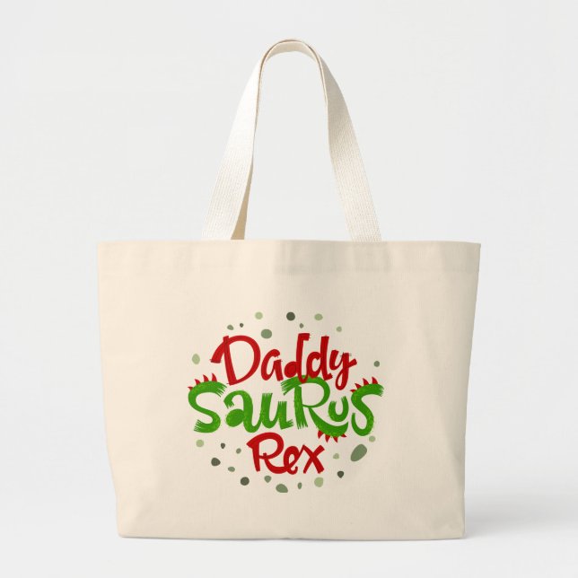 Daddy Saurus Rex Illustration Large Tote Bag (Front)