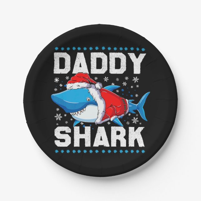 Daddy Shark Santa Fathers Day Paper Plate (Front)