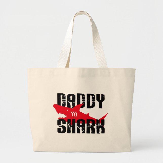 Daddy Shark Worn Graphic Large Tote Bag (Front)