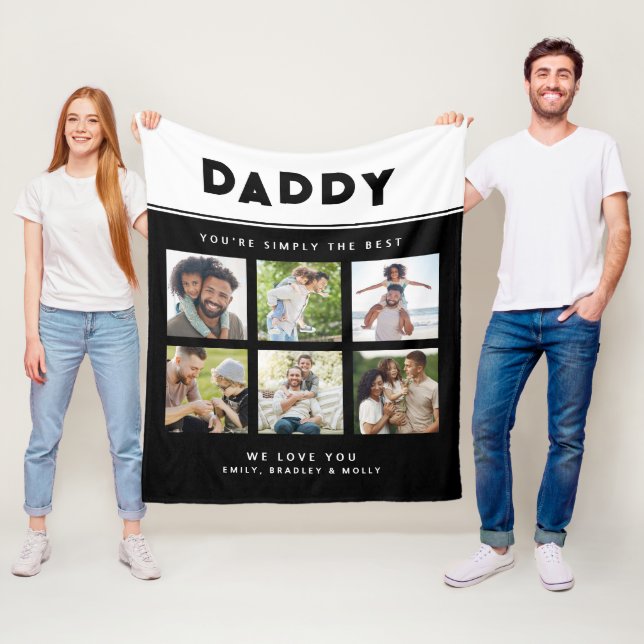 Daddy Simply The Best Photo Collage Personalised Fleece Blanket (In Situ)