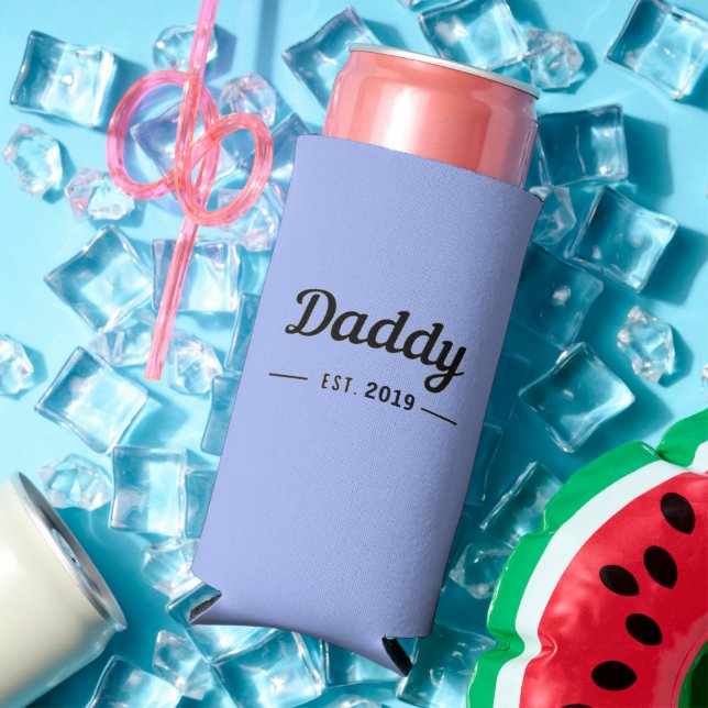 Daddy since year black text blue seltzer can cooler (In Situ Summer)