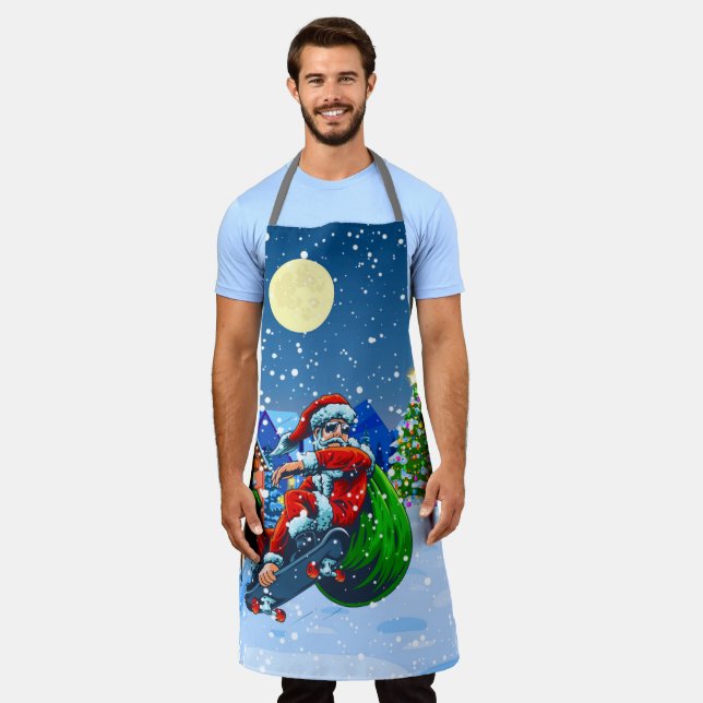 Daddy Skateboard Santa Claus Funny Apron (Worn)