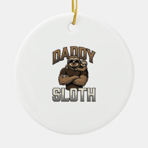 Daddy Sloth Funny Family Vintage Engraving Shirt_1 Ceramic Tree Decoration