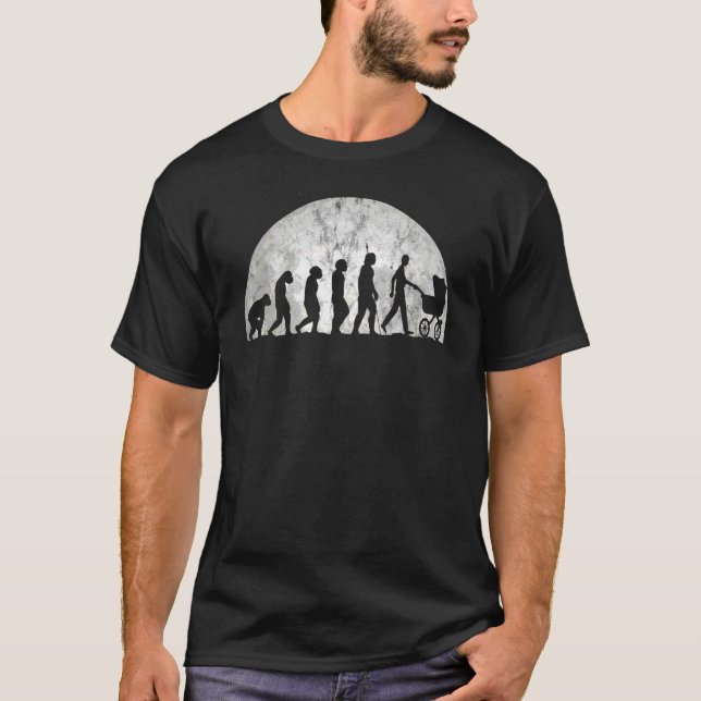 Daddy Stroller Evolution Of Man Baby Carriage Fath T-Shirt (Front)