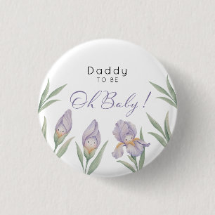 Daddy To Bу Watercolor Iris Floral Purple Lavender 3 Cm Round Badge