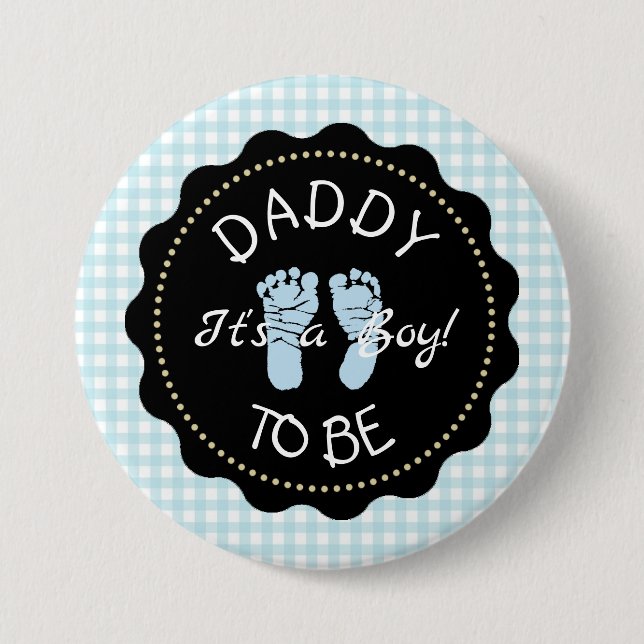 Daddy  to be  Blue Gingham  Baby Shower button (Front)