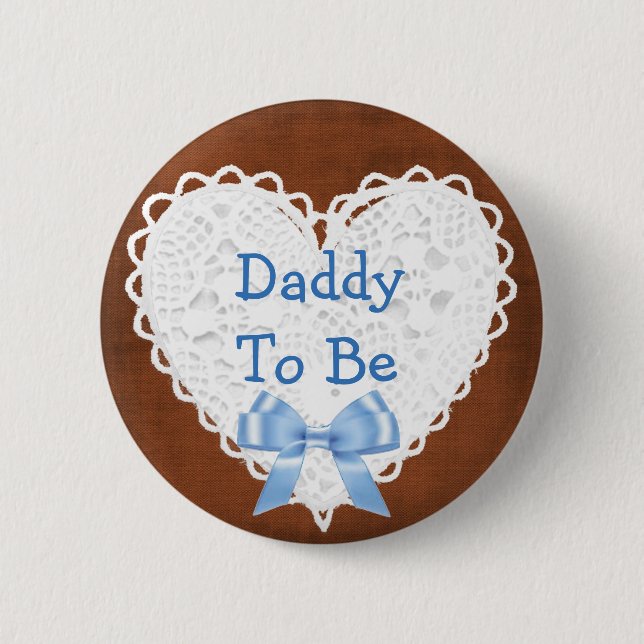 Daddy to be Brown & Blue Lacy Baby Shower Button (Front)