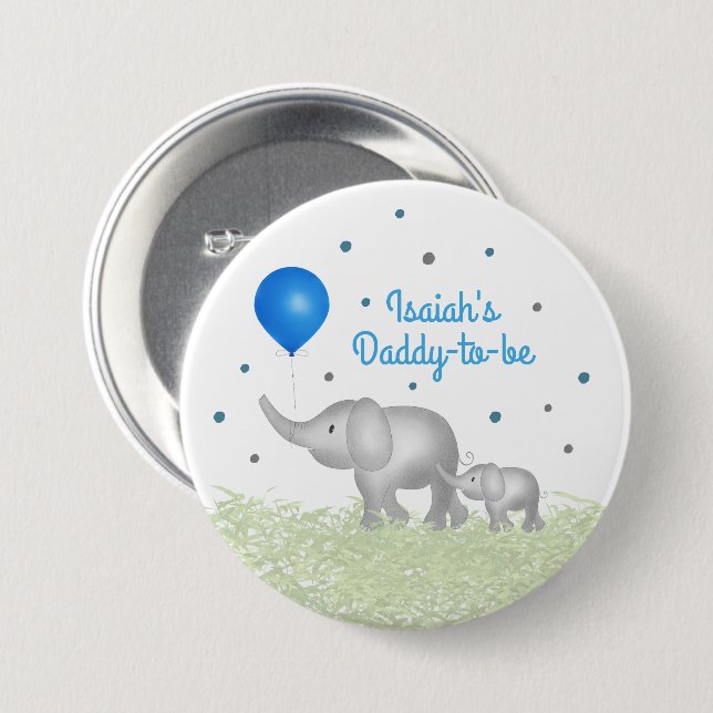 Daddy To Be Elephant Mum & Baby Boy Baby Shower 7.5 Cm Round Badge (Front & Back)