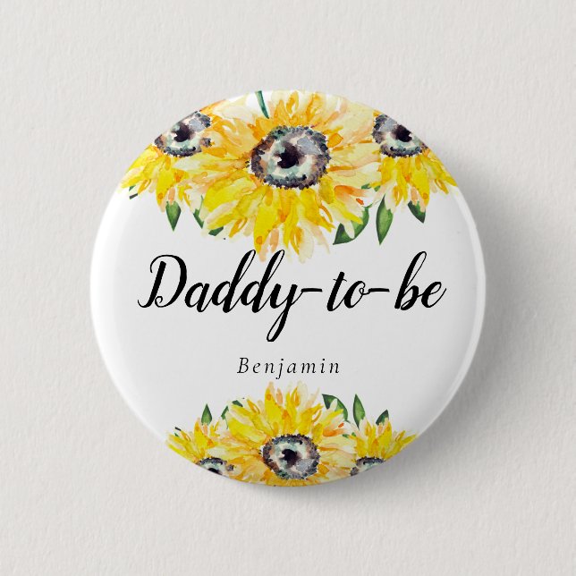 Daddy to be New Dad Sunflower Baby Shower Floral  6 Cm Round Badge (Front)