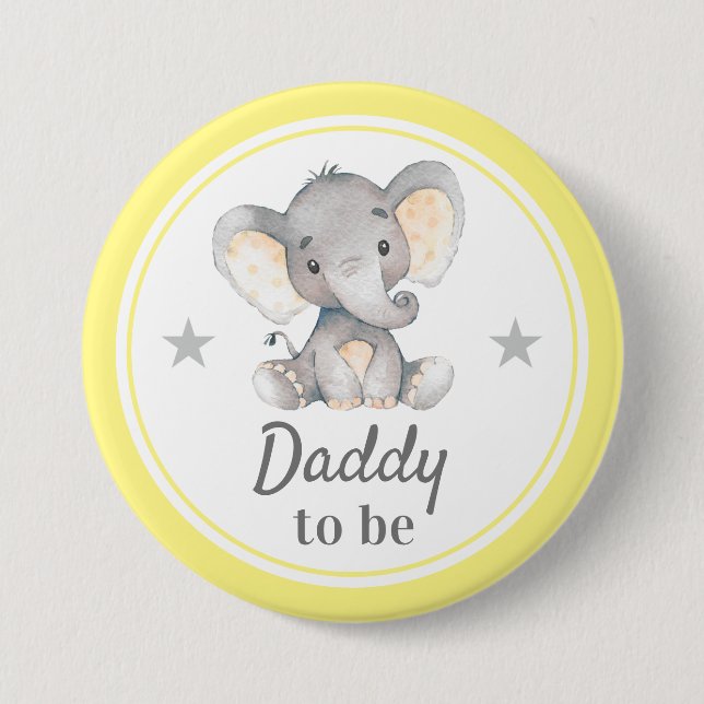 Daddy to be New Dad Yellow Elephant Baby Shower 7.5 Cm Round Badge (Front)