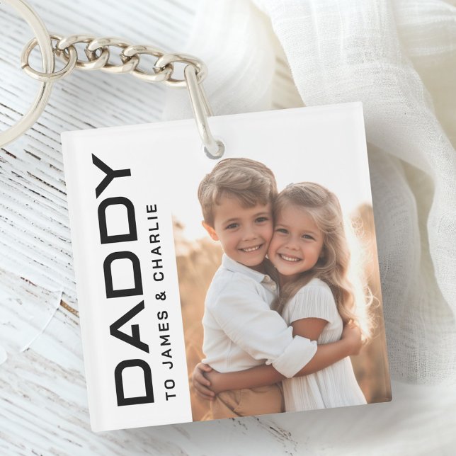 Daddy to kids names photo fathers day key ring (Daddy to kids names photo fathers day keychain)