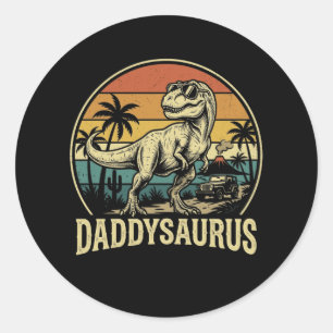 Daddy Trex Dinosaur Daddysaurus Retro Fathers Day Classic Round Sticker