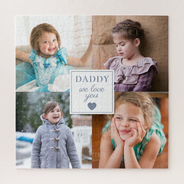 Daddy We Love You Blue Heart 4 Kids Photo Collage Jigsaw Puzzle (Vertical)