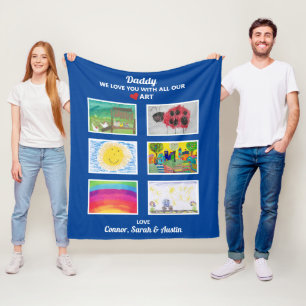 Daddy We Love You Upload Kids Art Work Drawings Fleece Blanket