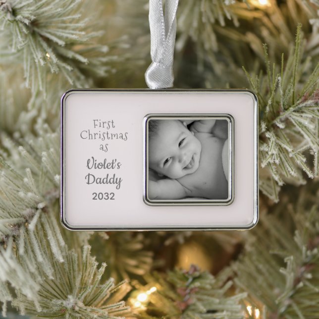 Daddy's 1st Christmas Personalised Name Photo Silver Plated Framed Ornament (Tree)
