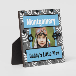 Daddys Boy Blue Retro Floral Baby Photo Plaque