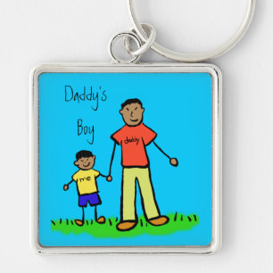 Daddy's Boy Father and Son Family Drawing Keychain