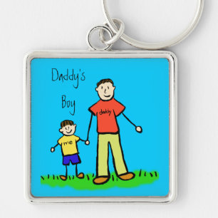 Daddy's Boy Father and Son Family Drawing Keychain