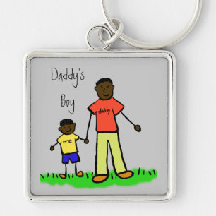 Daddy's Boy Father and Son Family Drawing Keychain