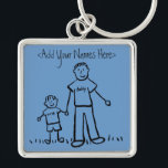 Daddy's Boy Keychain (Customise  Names)<br><div class="desc">Father and son hold hands.  The father's shirt read "daddy" and the son's shirt reads "me".  The space above is left blank so you can personalise,  as needed.</div>