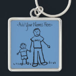 Daddy's Boy Keychain (Customise  Names)<br><div class="desc">Father and son hold hands.  The father's shirt read "daddy" and the son's shirt reads "me".  The space above is left blank so you can personalise,  as needed.</div>