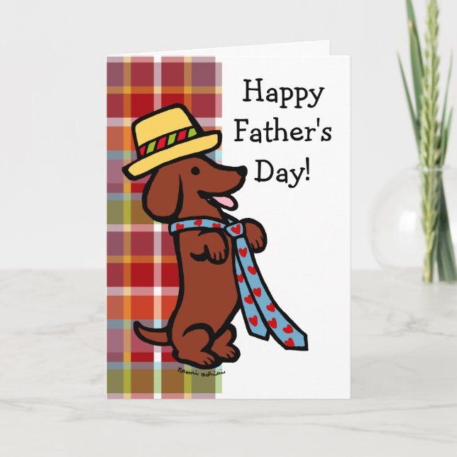 Daddy's Dachshund Cartoon Plaid Card (Front)